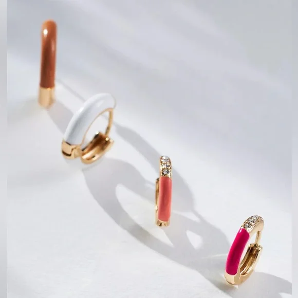 NWT Enamel Huggie Earrings, Set of 4, by Anthropologie - Picture 2 of 2